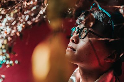person wearing black framed eyeglasses